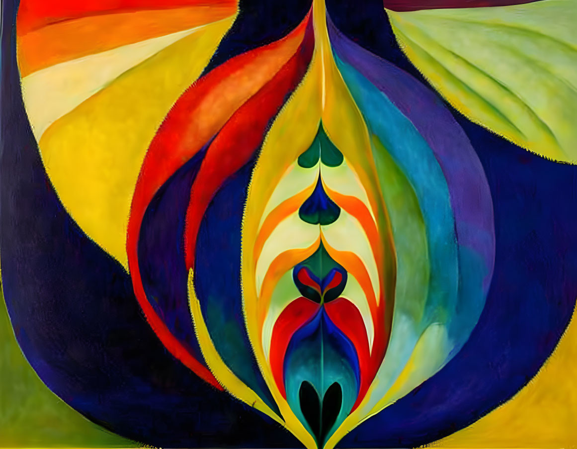 Vibrant Abstract Painting: Multicolored Teardrop Shapes & Symmetrical Patterns