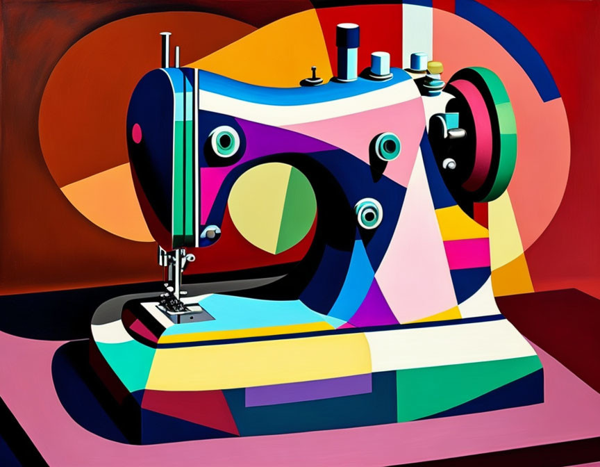 Vibrant Abstract Art: Sewing Machine with Bold Colors