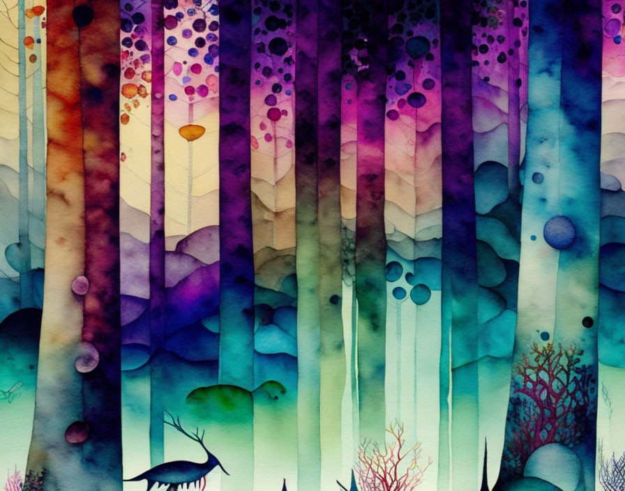 Vibrant underwater scene in abstract watercolor painting