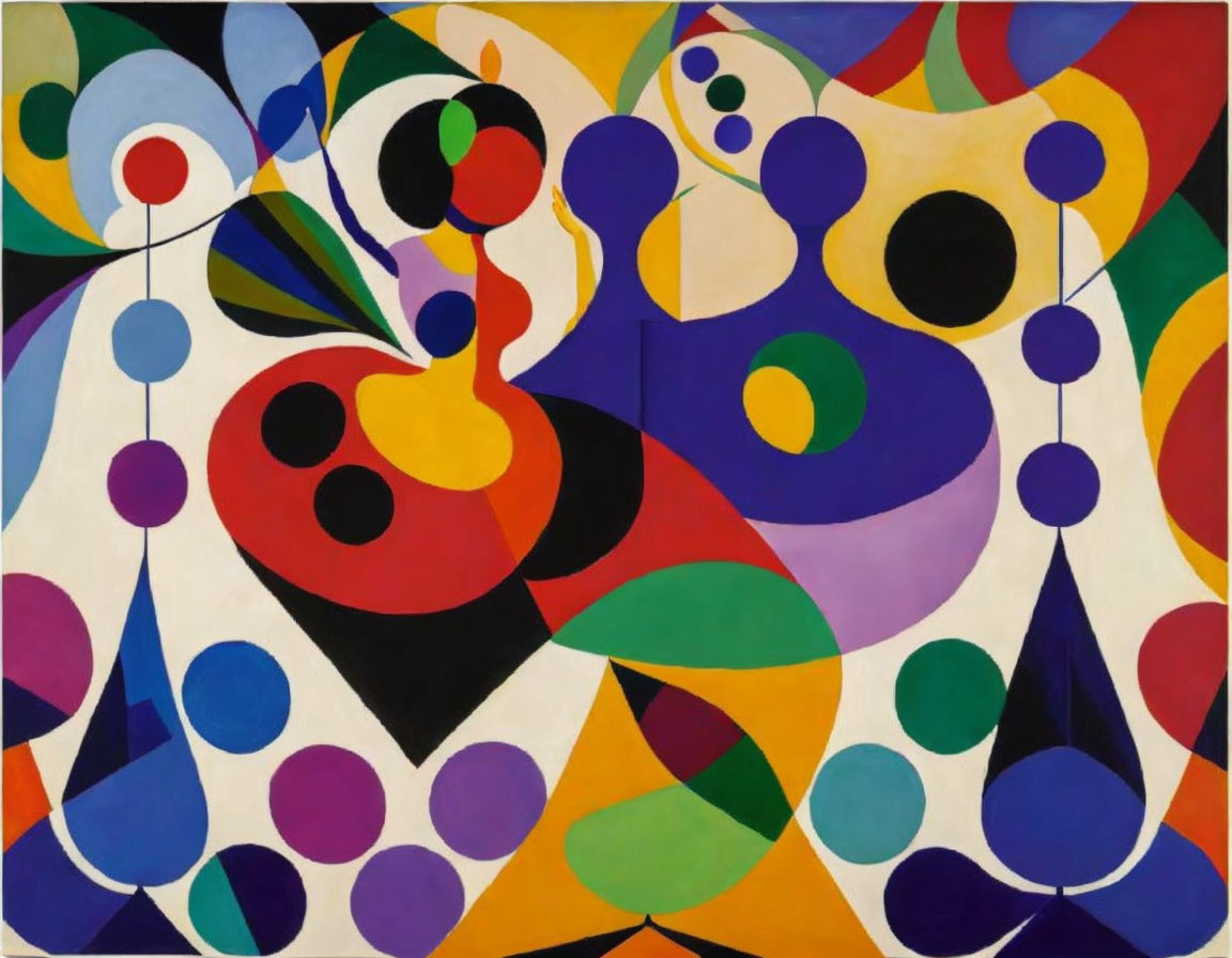 Colorful Abstract Painting with Vibrant Shapes and Circles