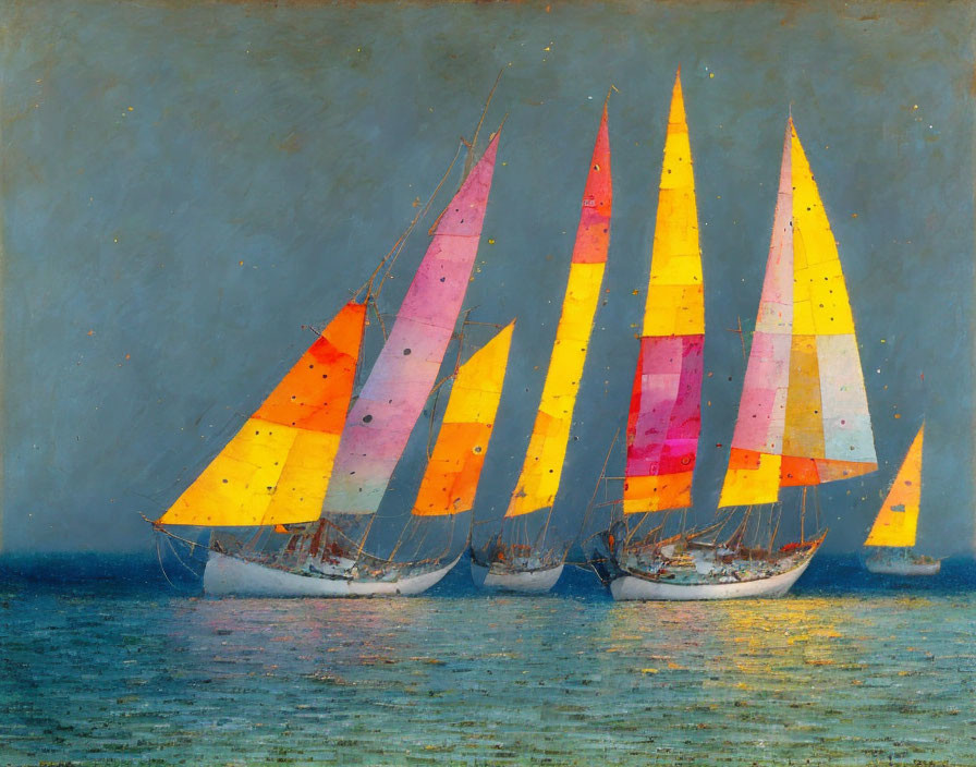 Colorful Sailboats Sailing on Tranquil Blue Waters