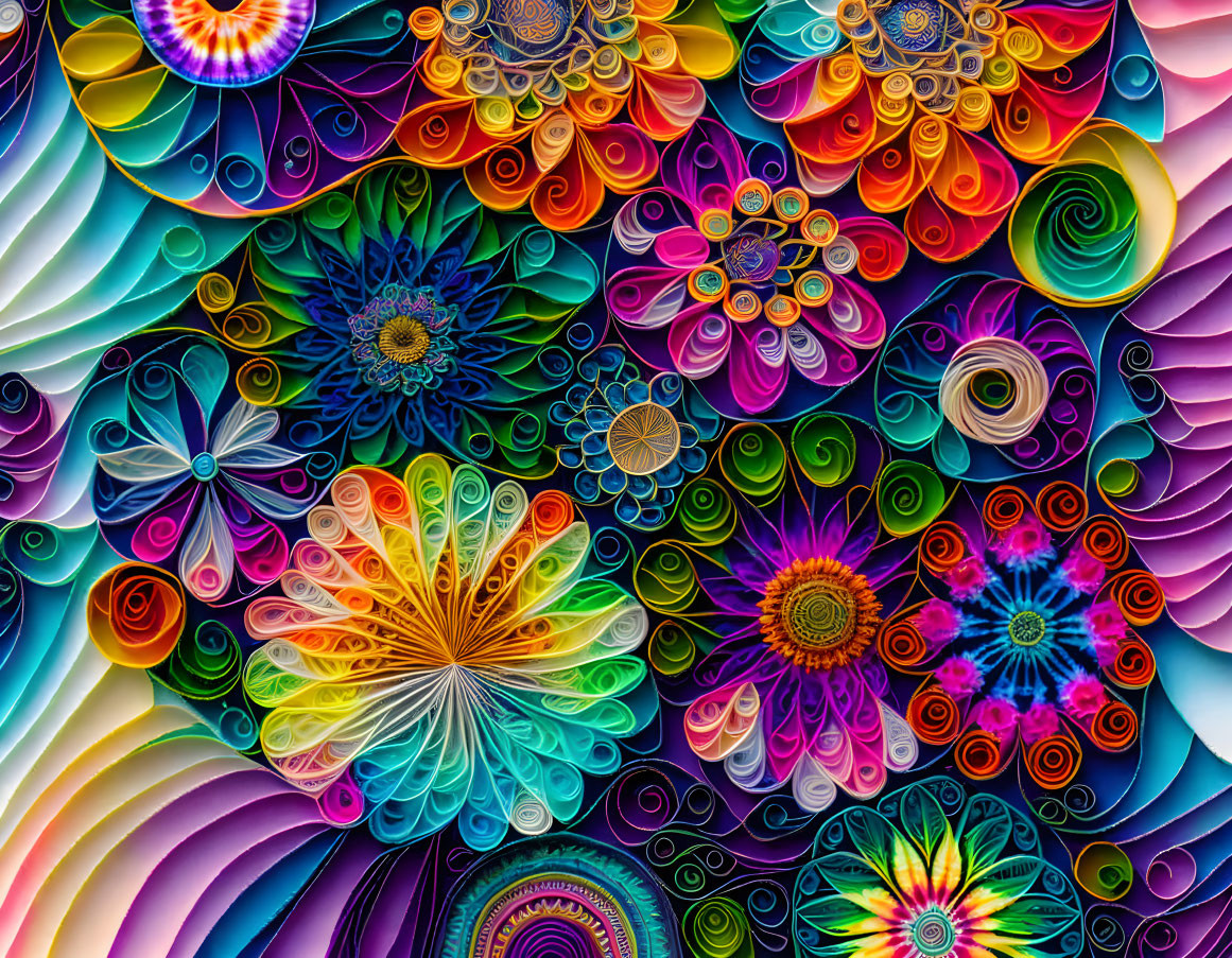 Colorful fractal flower digital artwork with psychedelic patterns