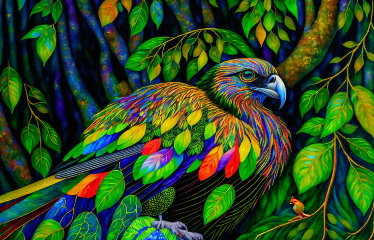 Colorful Eagle Painting in Lush Green Setting
