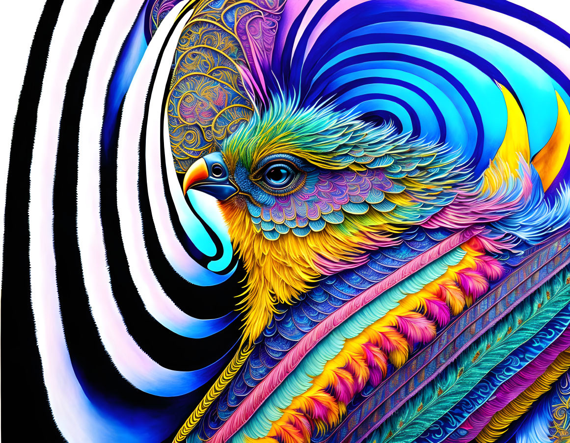 Colorful Stylized Bird Artwork with Abstract Background
