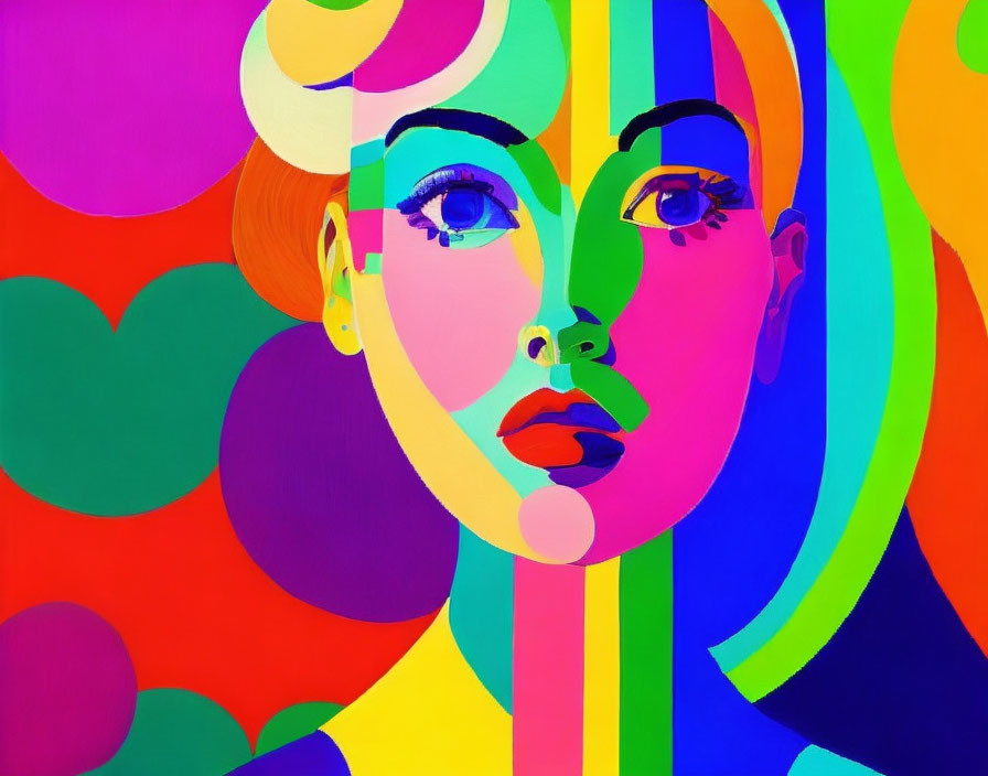 Colorful Stylized Woman's Face Portrait with Abstract Shapes