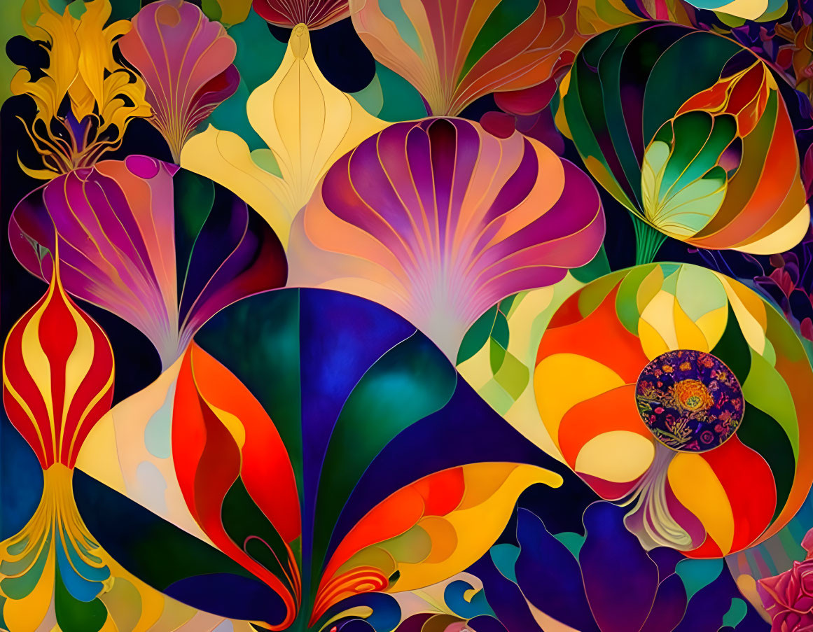 Colorful Abstract Floral Pattern with Swirling Shapes