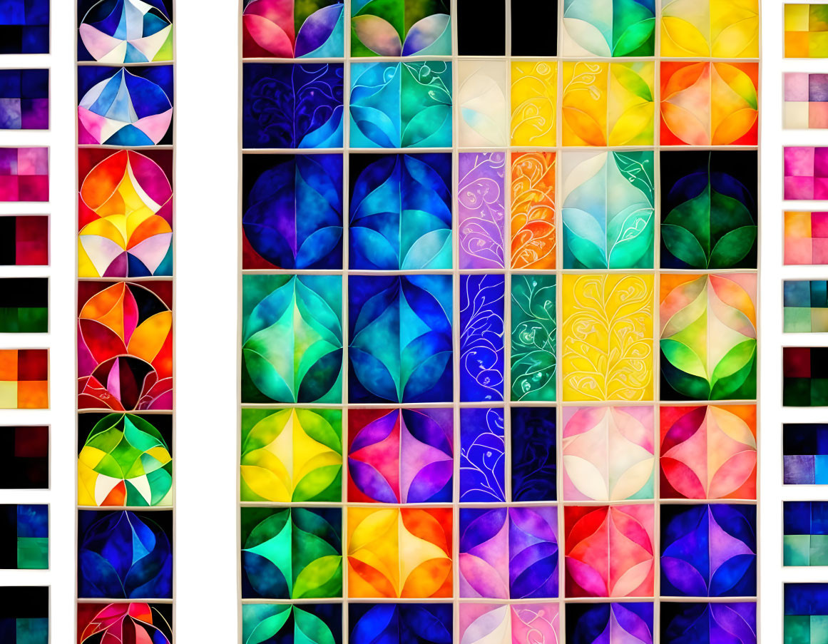 Vibrant Stained Glass Patterns in Abstract and Floral Motifs