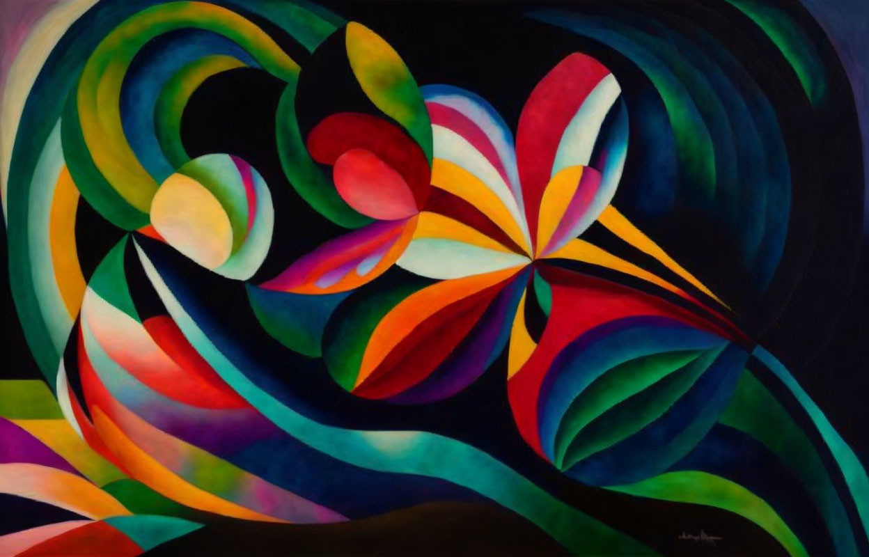 Vibrant swirls and organic shapes in bright and dark colors