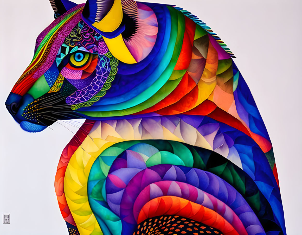Vibrant rainbow-hued mystical creature with animal traits