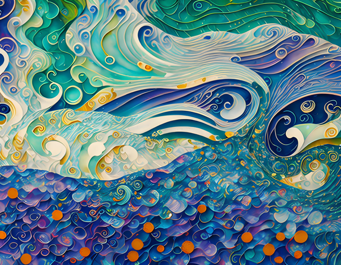Colorful Abstract Ocean-Inspired Swirls and Waves Art