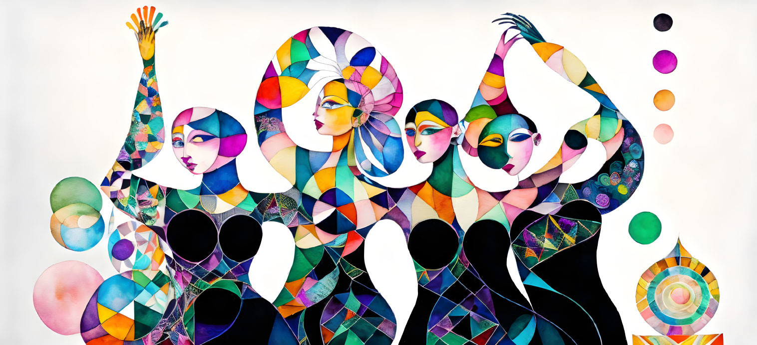 Colorful Abstract Painting with Geometric Human Figures
