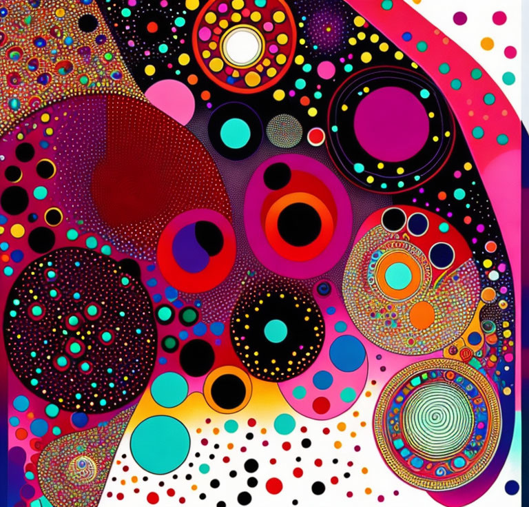 Colorful Abstract Artwork with Circles, Dots, and Patterns