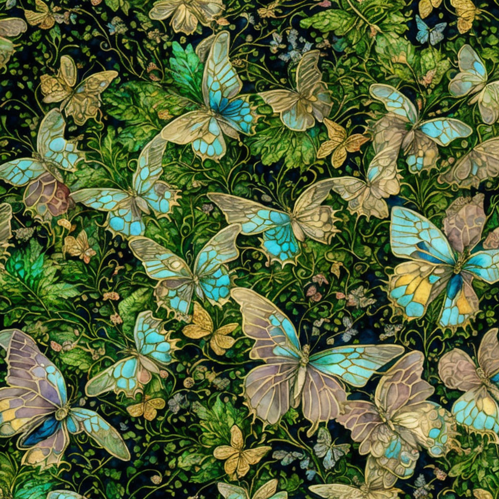 Colorful Butterfly Pattern Among Green Foliage