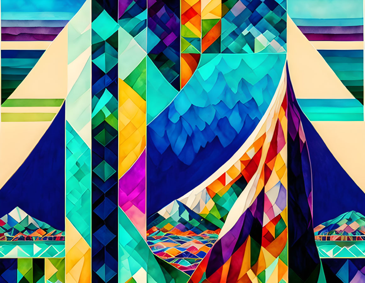 Vibrant Geometric Abstract Art with Overlapping Shapes