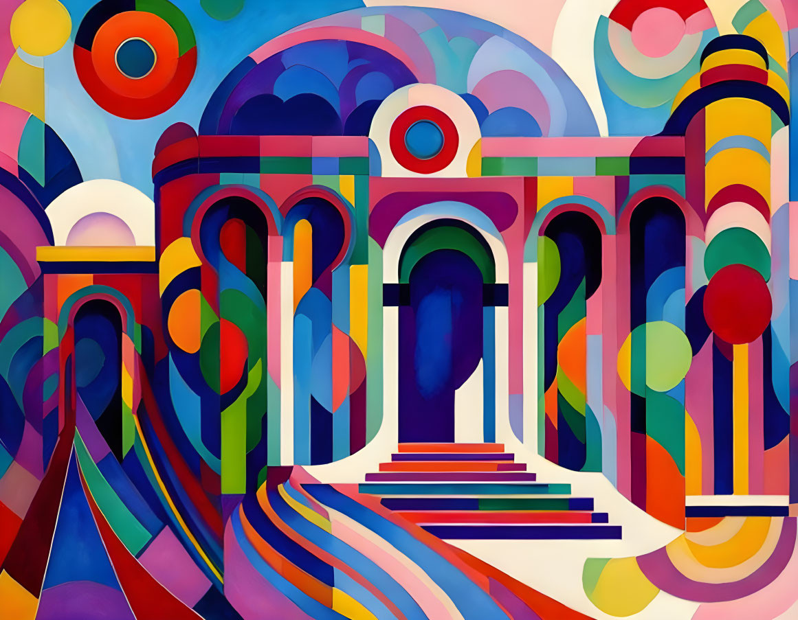 Colorful Geometric Abstract Art with Architectural Elements