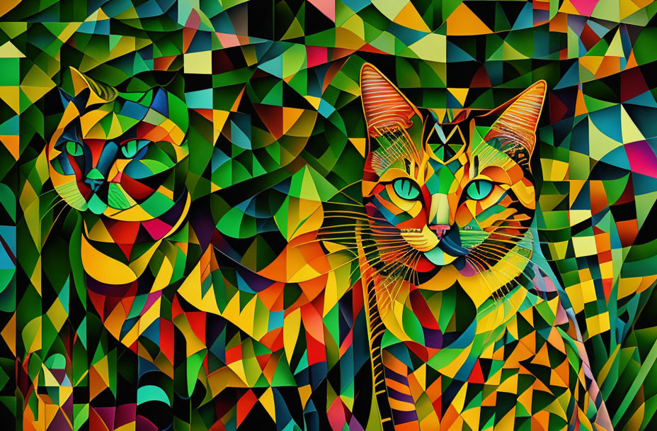 Colorful Geometric Cats Artwork with Vibrant Patterns