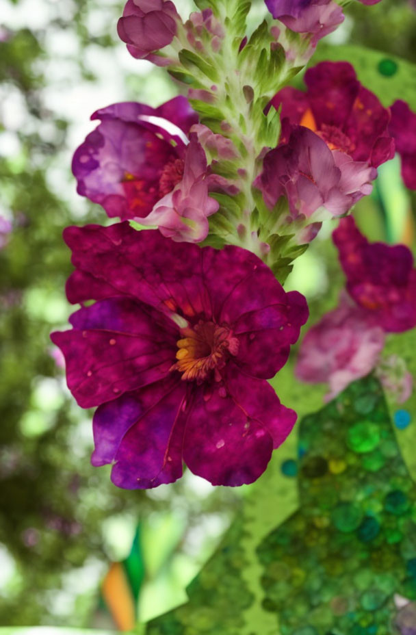 Vibrant Purple Flowers with Blurred Green Foliage and Yellow Stamens