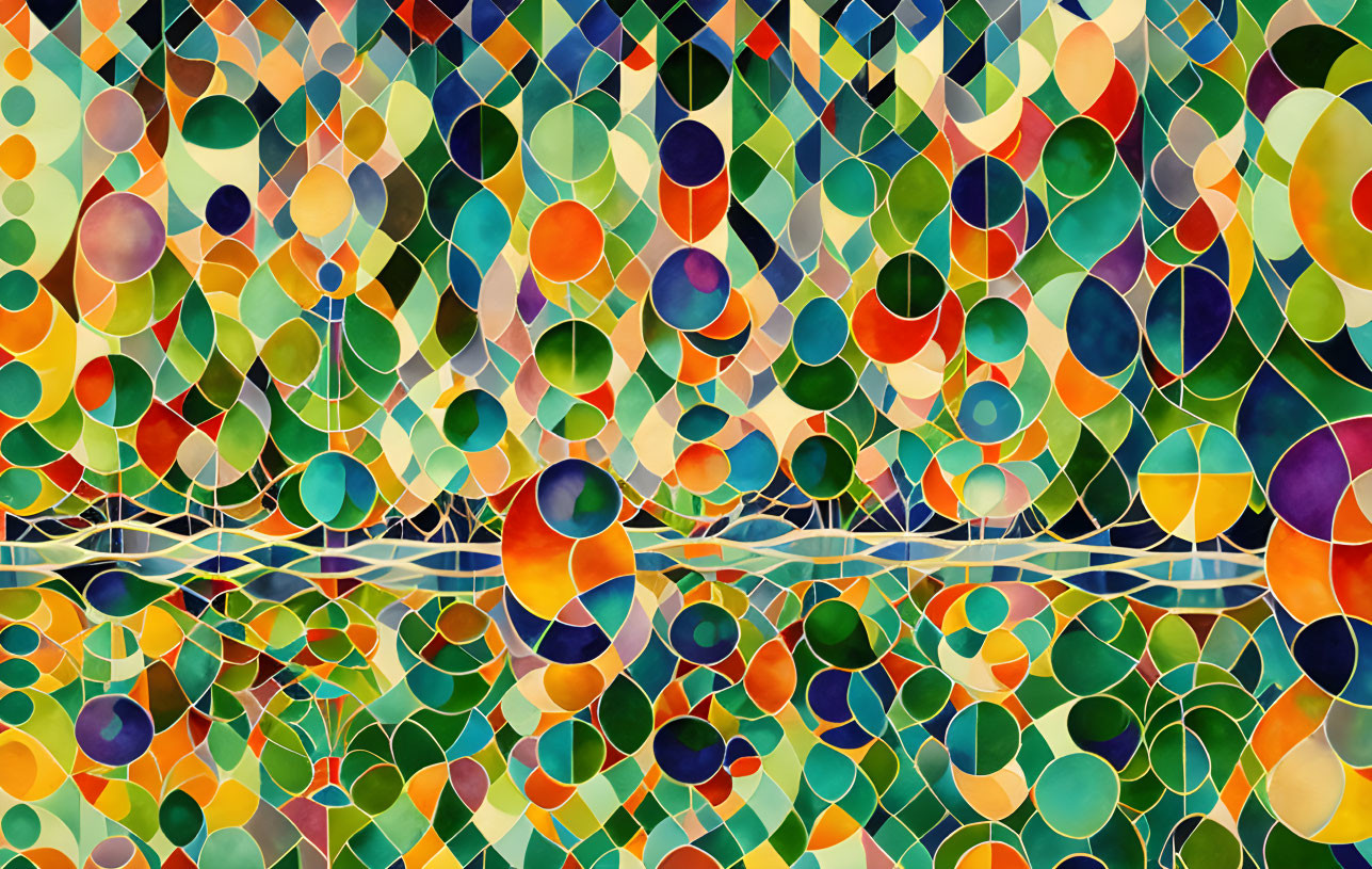 Vibrant abstract mosaic of interconnected circles and ovals