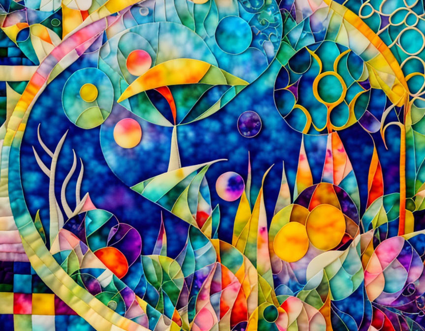 Colorful Abstract Nature Design in Stained Glass Style