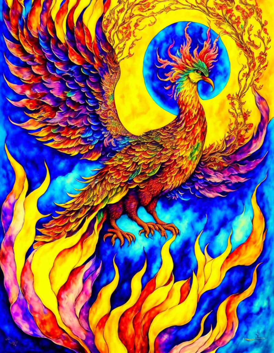 Colorful Phoenix Illustration Symbolizing Rebirth and Transformation