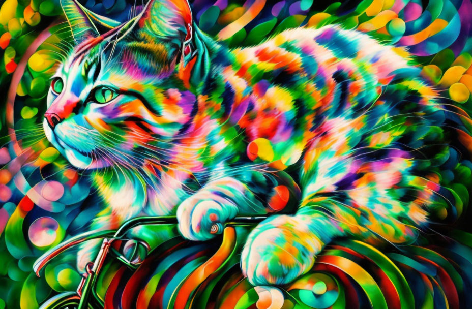 Colorful Cat Artwork with Bokeh Background