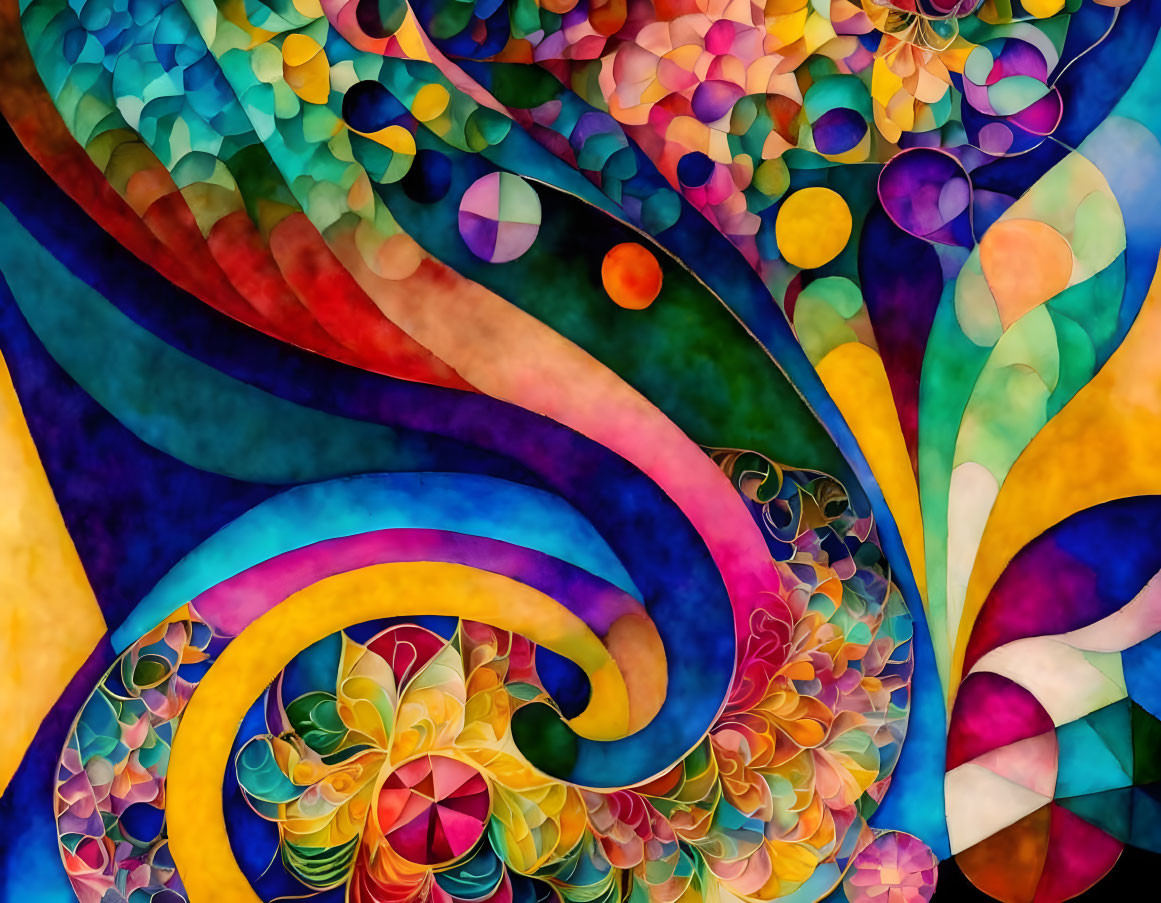 Vibrant Abstract Image with Colorful Swirls and Circular Patterns