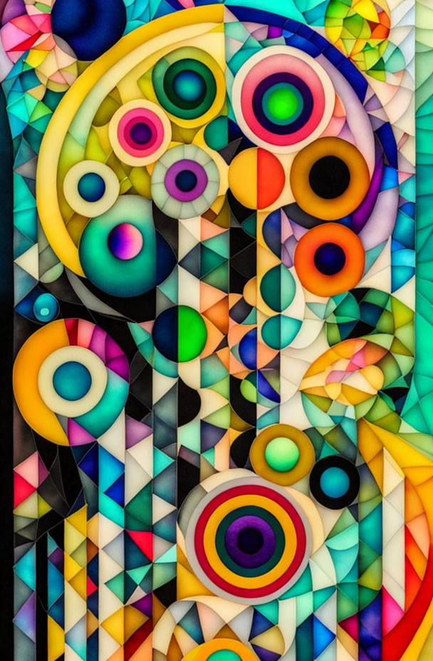 Colorful Geometric Stained Glass Artwork with Concentric Circles