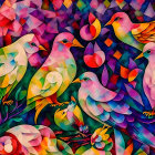 Colorful Birds on Fruit-Laden Branches in Digital Art