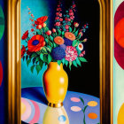 Colorful Digital Art: Vase Bouquet & Geometric Patterns