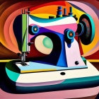 Vibrant Abstract Art: Sewing Machine with Bold Colors