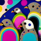 Vivid Penguin Artwork with Colorful Patterns on Blue Background