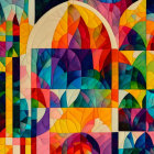 Vibrant Abstract Geometric Landscape Painting with Stained Glass Style
