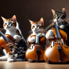 Colorful Anthropomorphic Cats Playing Cellos on Geometric Background