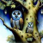 Colorful Owl Artwork with Whimsical Tree Branches