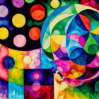 Colorful Abstract Watercolor Painting with Swirling Patterns and Spheres