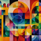 Colorful Abstract Mosaic with Geometric Shapes & Cathedral Silhouette
