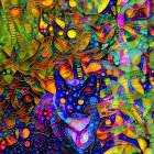 Vibrant Cat Artwork with Blue and Purple Stripes