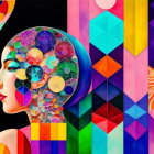Colorful Abstract Art: Woman's Profile with Vibrant Geometric Brain