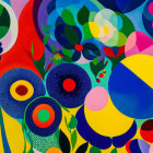 Colorful Abstract Painting with Bold Shapes and Flowers