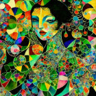 Vibrant abstract painting of woman with geometric patterns