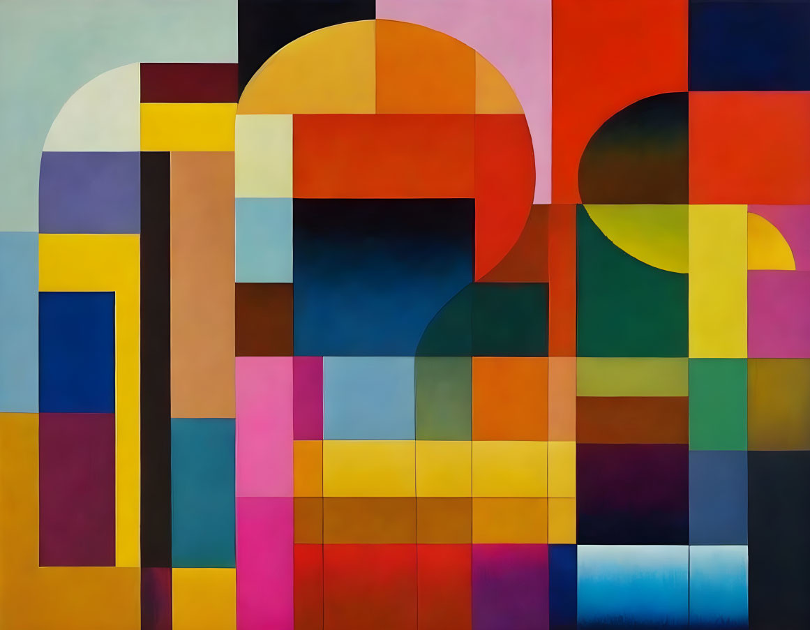 Colorful Abstract Geometric Painting with Interconnected Shapes