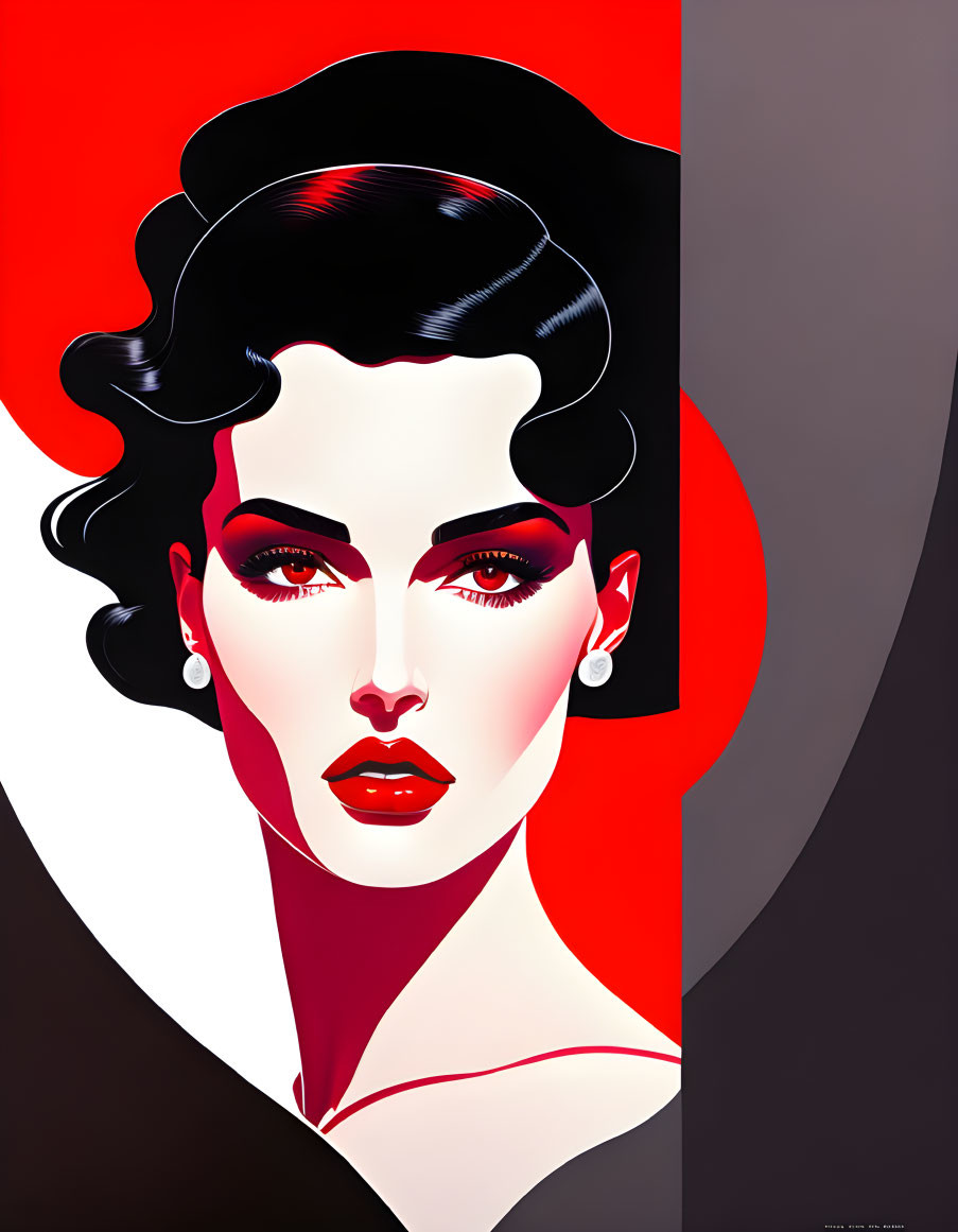 Stylized illustration of woman with dark hair and red lips