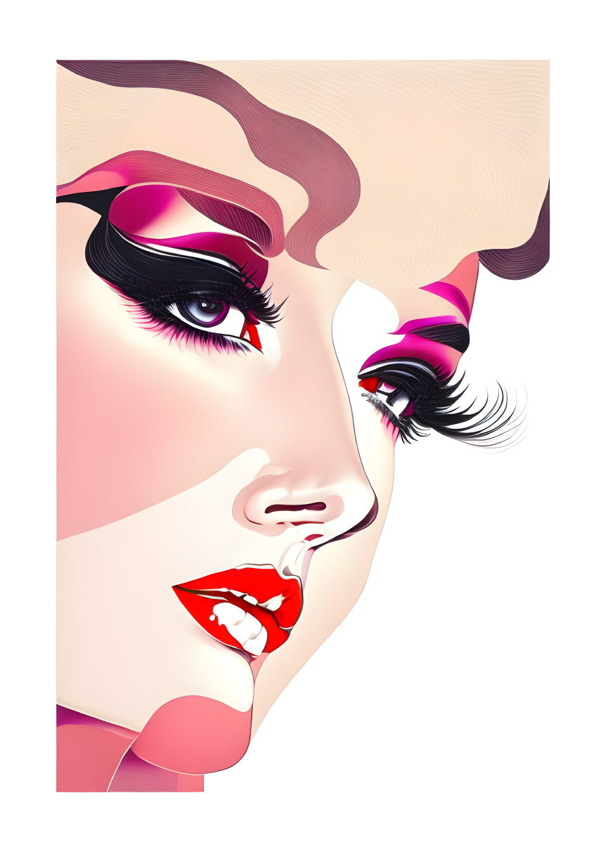 Stylized illustration of woman's face with exaggerated features