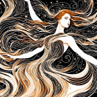 Illustration of woman merging with starry night sky in celestial theme