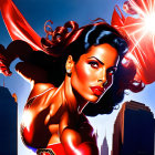 Stylized illustration of Wonder Woman with glowing lasso in powerful pose