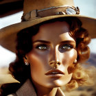 Stylized portrait of a woman in hat with desert backdrop