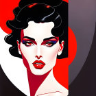 Stylized illustration of woman with dark hair and red lips