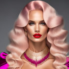 Digital Artwork Featuring Woman with Blonde Curls and Striking Makeup