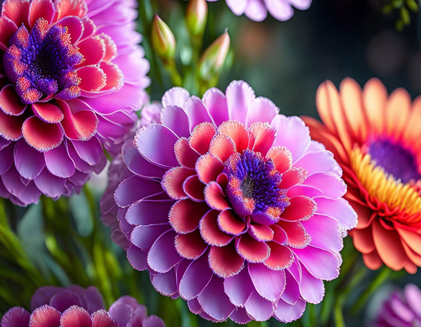 Colorful Pink and Purple Flowers with Detailed Petals in Soft-focus Nature Setting