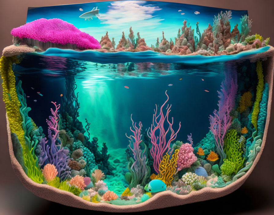 Colorful Coral Reef Diorama with Fish and Sand Bed